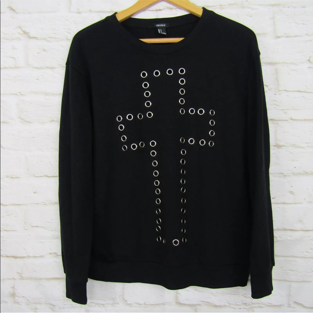 Forever 21 Black Sweatshirt S Cross Shirt S Holes